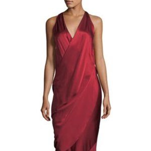 Gorgeous Urban Zen (Donna Karan) Sleeveless Draped Dark Red Silk Charmeuse Dress